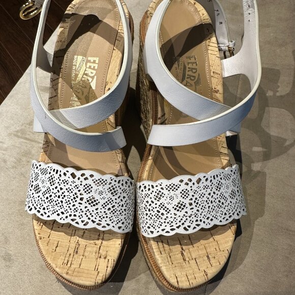 salvatore ferragamo white ladies espadrilles wedges 7.5 - Picture 5 of 8